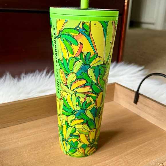 Starbucks Farm Rio Banana Leaf Tumbler 24oz Limited Edition with Straw Topper - Picture 3 of 11